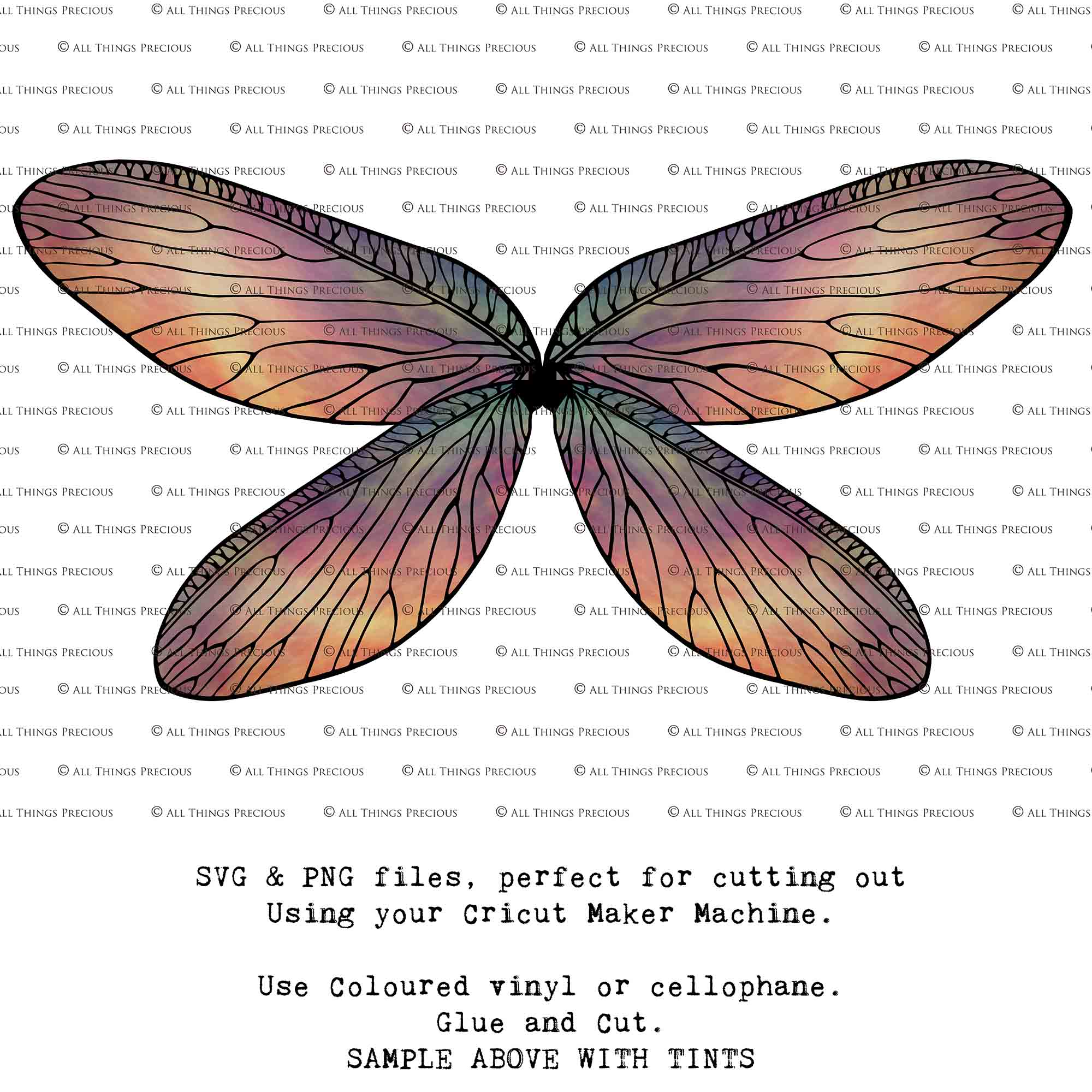 SVG & PNG Fairy Wing files for Cricut or Silhouette Cameo Cutting Machine. To create wearable fairy wings, in adult or children sizes. Graphic design for Halloween Costumes, Fantasy or Cosplay or photography. Print for weddings, engagements, baby shower invitations. DIY Printable. Fairycore, Cottagecore.