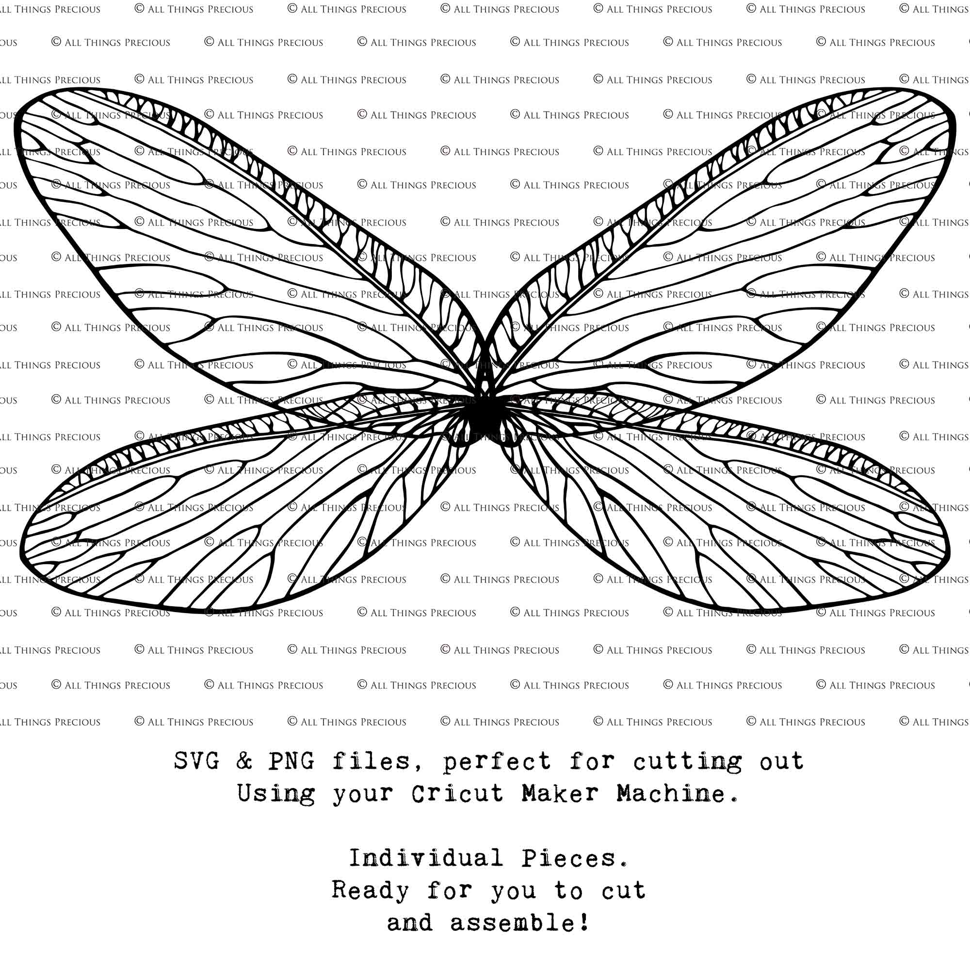 SVG & PNG Fairy Wing files for Cricut or Silhouette Cameo Cutting Machine. To create wearable fairy wings, in adult or children sizes. Graphic design for Halloween Costumes, Fantasy or Cosplay or photography. Print for weddings, engagements, baby shower invitations. DIY Printable. Fairycore, Cottagecore.