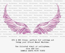 Load image into Gallery viewer, SVG &amp; PNG Fairy Wing files for Cricut or Silhouette Cameo Cutting Machine. To create wearable fairy wings, in adult or children sizes. Graphic design for Halloween Costumes, Fantasy or Cosplay or photography. Print for weddings, engagements, baby shower invitations. DIY Printable. Fairycore, Cottagecore.
