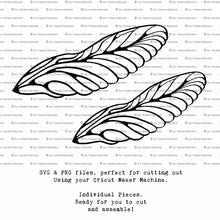 Load image into Gallery viewer, SVG &amp; PNG Fairy Wing files for Cricut or Silhouette Cameo Cutting Machine. Create wearable fairy wings, in adult or children sizes.  Clipart design for Halloween Costumes, Fantasy or Cosplay or photography. Printable for weddings, engagement, baby shower invitations. Individual wing parts. Cut and assemble. Fairycore.
