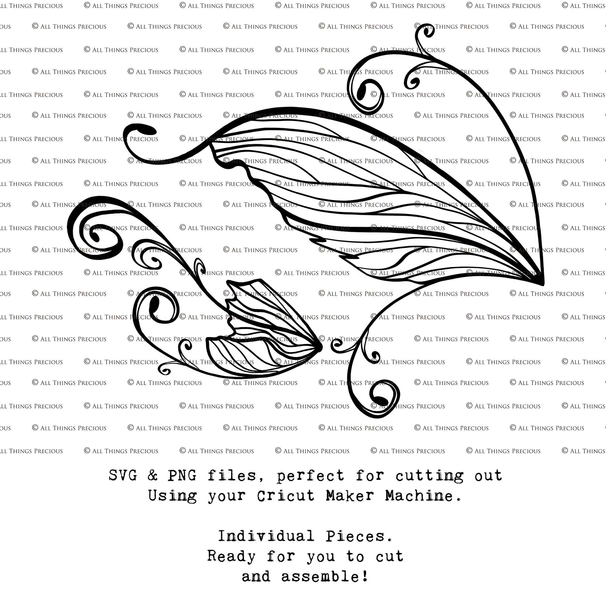 SVG & PNG Fairy Wing files for Cricut or Silhouette Cameo Cutting Machine. Create wearable fairy wings, in adult or children sizes.  Clipart design for Halloween Costumes, Fantasy or Cosplay or photography. Printable for weddings, engagement, baby shower invitations. Individual wing parts. Cut and assemble. Fairycore.