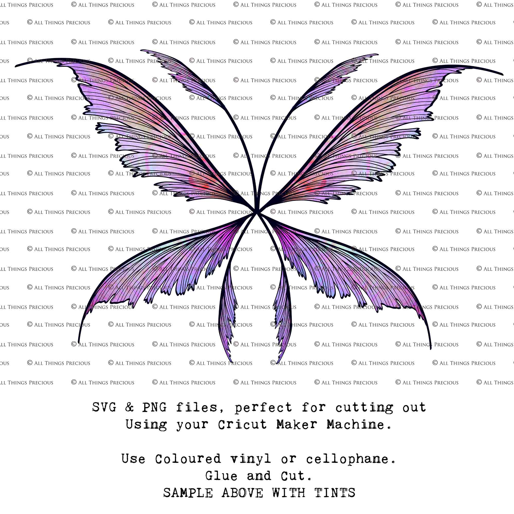 SVG & PNG Fairy Wing files for Cricut or Silhouette Cameo Cutting Machine. Create wearable fairy wings, in adult or children sizes.  Clipart design for Halloween Costumes, Fantasy or Cosplay or photography. Printable for weddings, engagement, baby shower invitations. Individual wing parts. Cut and assemble. Fairycore.