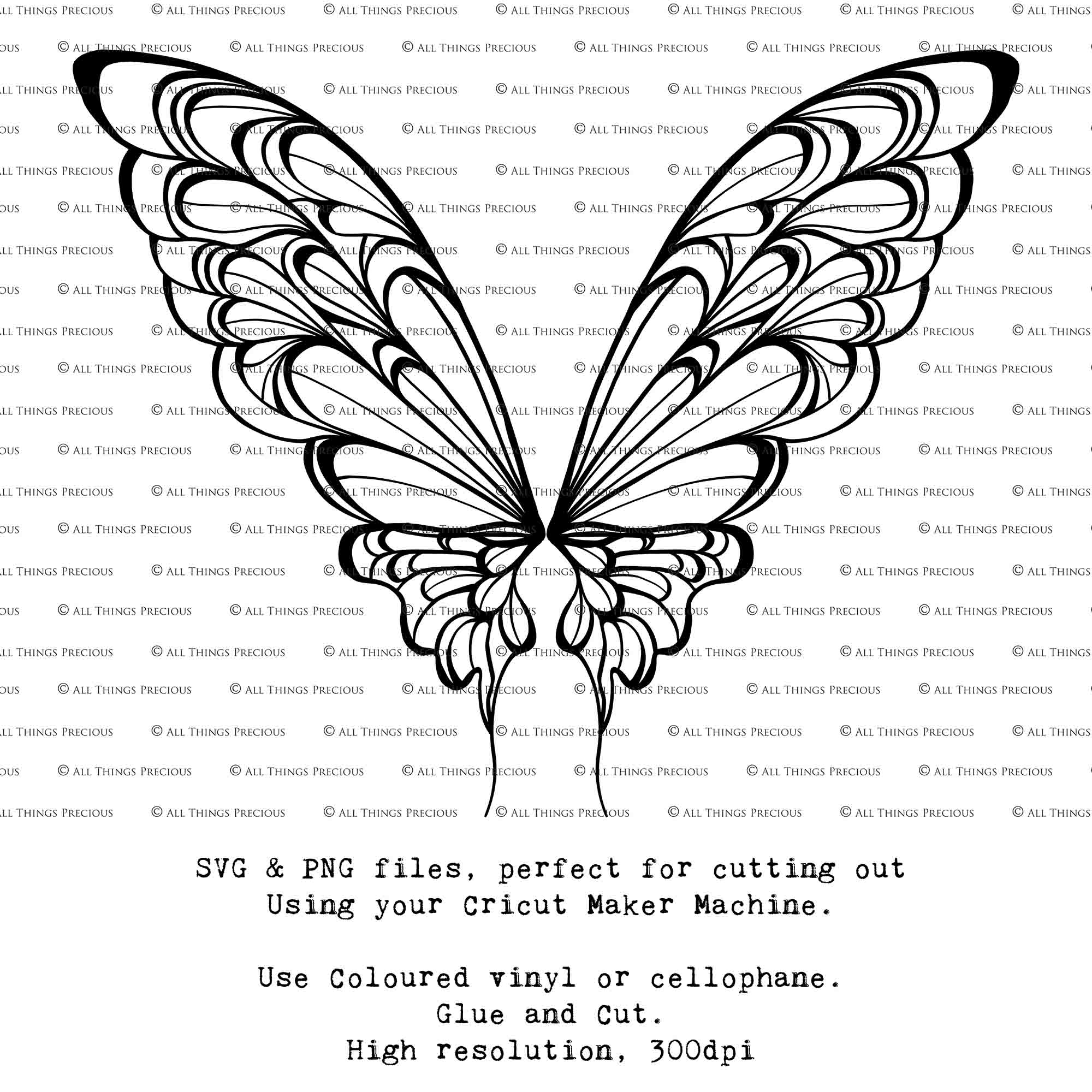 SVG & PNG Fairy Wing files for Cricut or Silhouette Cameo Cutting Machine. Create wearable fairy wings, in adult or children sizes.  Clipart design for Halloween Costumes, Fantasy or Cosplay or photography. Printable for weddings, engagement, baby shower invitations. Individual wing parts. Cut and assemble. Fairycore.