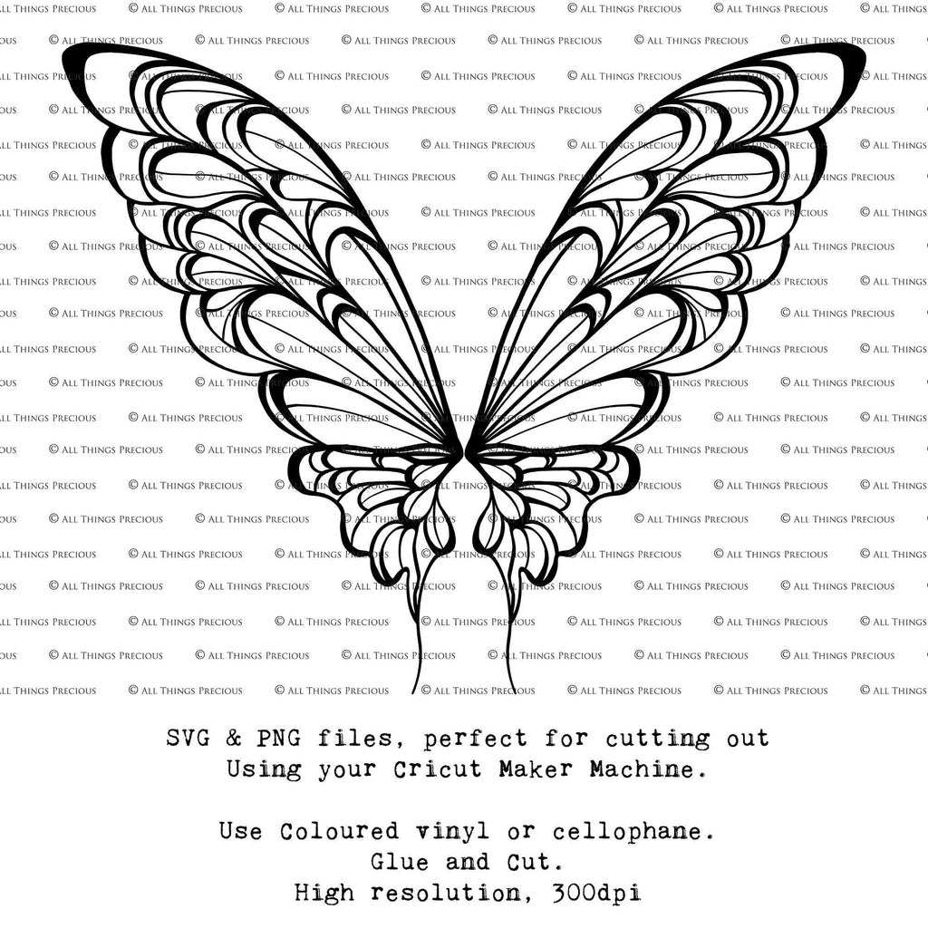 SVG & PNG Fairy Wing files for Cricut or Silhouette Cameo Cutting Machine. Create wearable fairy wings, in adult or children sizes.  Clipart design for Halloween Costumes, Fantasy or Cosplay or photography. Printable for weddings, engagement, baby shower invitations. Individual wing parts. Cut and assemble. Fairycore.