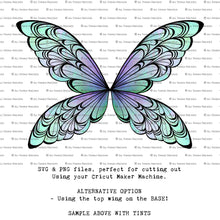 Load image into Gallery viewer, SVG &amp; PNG Fairy Wing files for Cricut or Silhouette Cameo Cutting Machine. Create wearable fairy wings, in adult or children sizes.  Clipart design for Halloween Costumes, Fantasy or Cosplay or photography. Printable for weddings, engagement, baby shower invitations. Individual wing parts. Cut and assemble. Fairycore.
