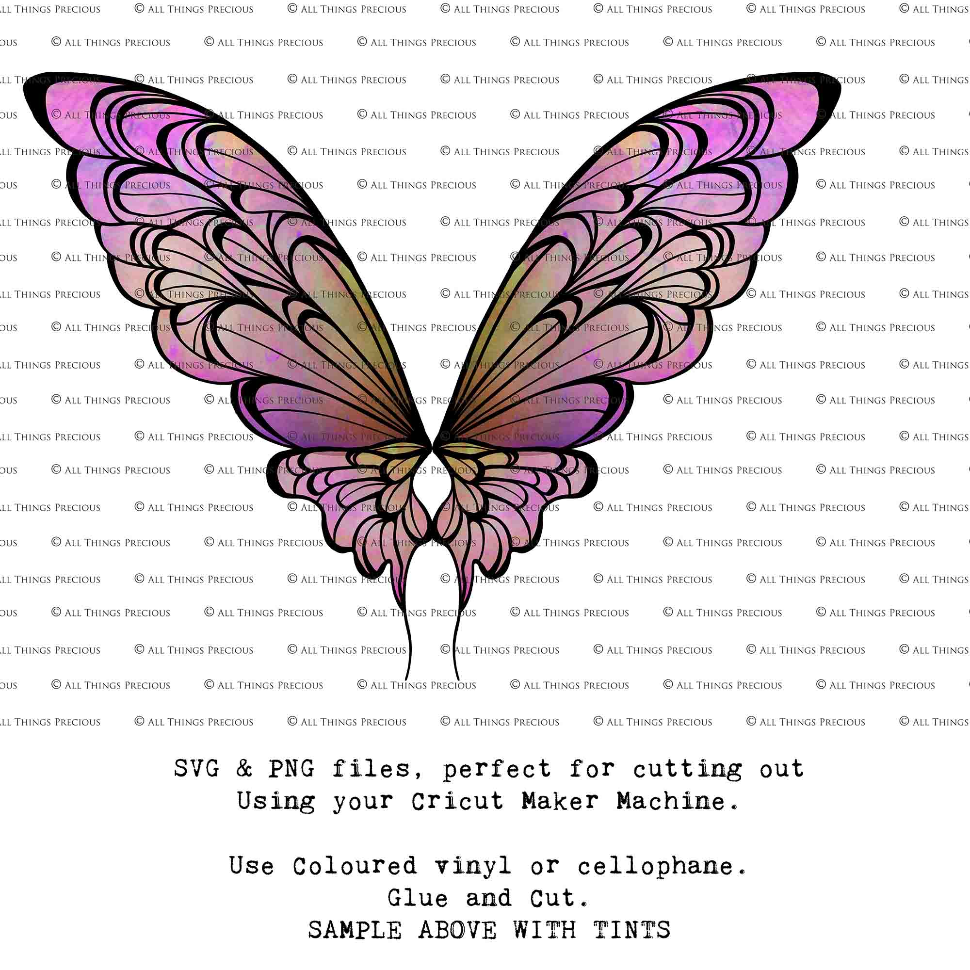 SVG & PNG Fairy Wing files for Cricut or Silhouette Cameo Cutting Machine. Create wearable fairy wings, in adult or children sizes.  Clipart design for Halloween Costumes, Fantasy or Cosplay or photography. Printable for weddings, engagement, baby shower invitations. Individual wing parts. Cut and assemble. Fairycore.