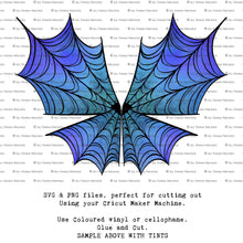 Load image into Gallery viewer, SVG &amp; PNG Fairy Wing files for Cricut or Silhouette Cameo Cutting Machine. Create wearable fairy wings, in adult or children sizes.  Clipart design for Halloween Costumes, Fantasy or Cosplay or photography. Printable for weddings, engagement, baby shower invitations. Individual wing parts. Cut and assemble. Fairycore.
