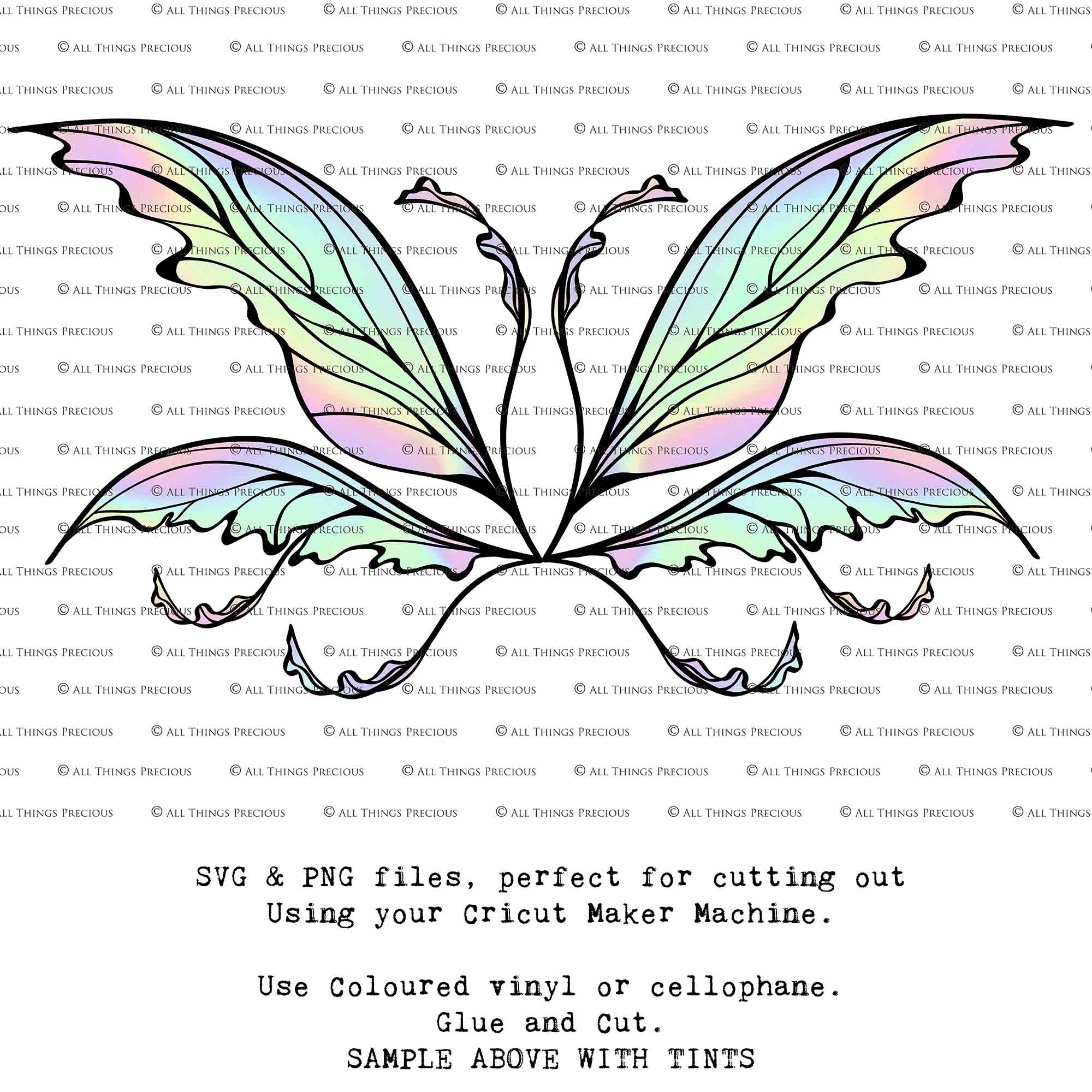 SVG & PNG Fairy Wing files for Cricut or Silhouette Cameo Cutting Machine. Create wearable fairy wings, in adult or children sizes.  Clipart design for Halloween Costumes, Fantasy or Cosplay or photography. Printable for weddings, engagement, baby shower invitations. Individual wing parts. Cut and assemble. Fairycore.