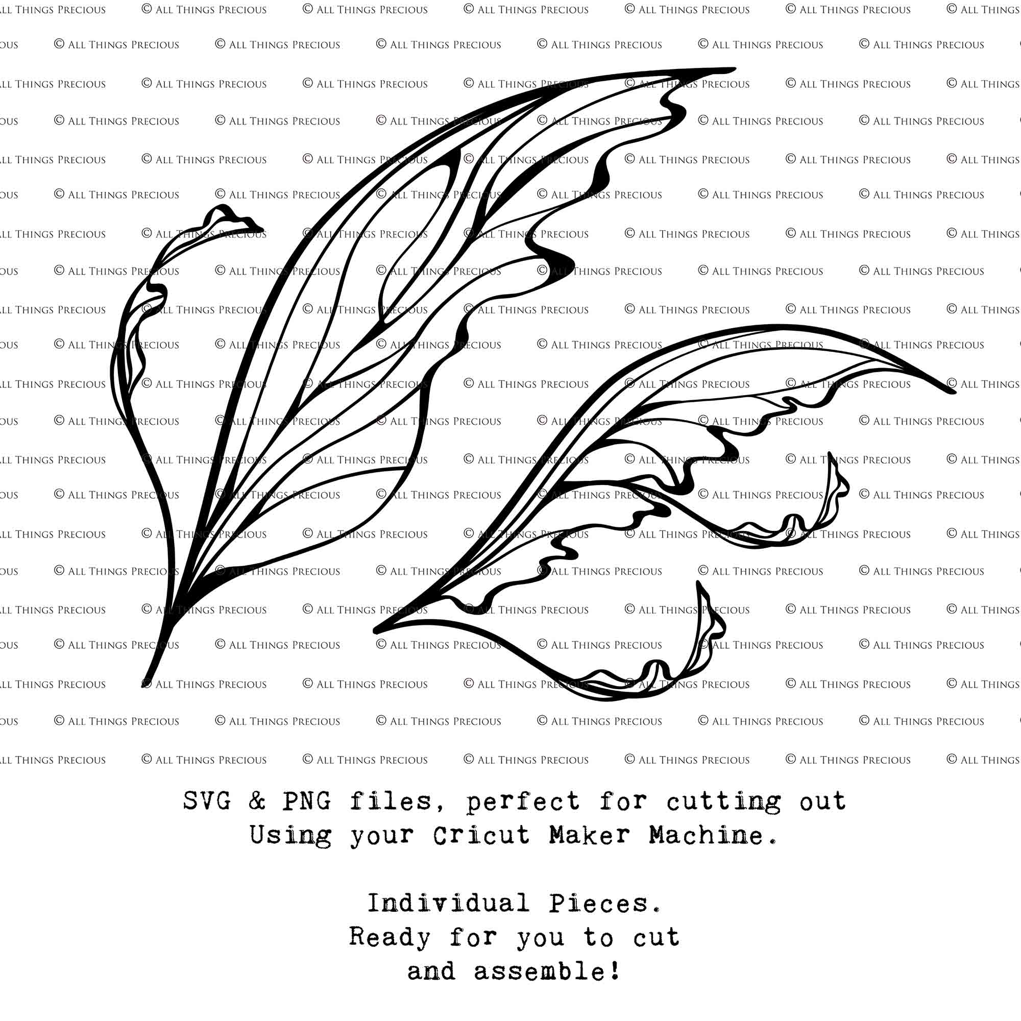 SVG & PNG Fairy Wing files for Cricut or Silhouette Cameo Cutting Machine. Create wearable fairy wings, in adult or children sizes.  Clipart design for Halloween Costumes, Fantasy or Cosplay or photography. Printable for weddings, engagement, baby shower invitations. Individual wing parts. Cut and assemble. Fairycore.