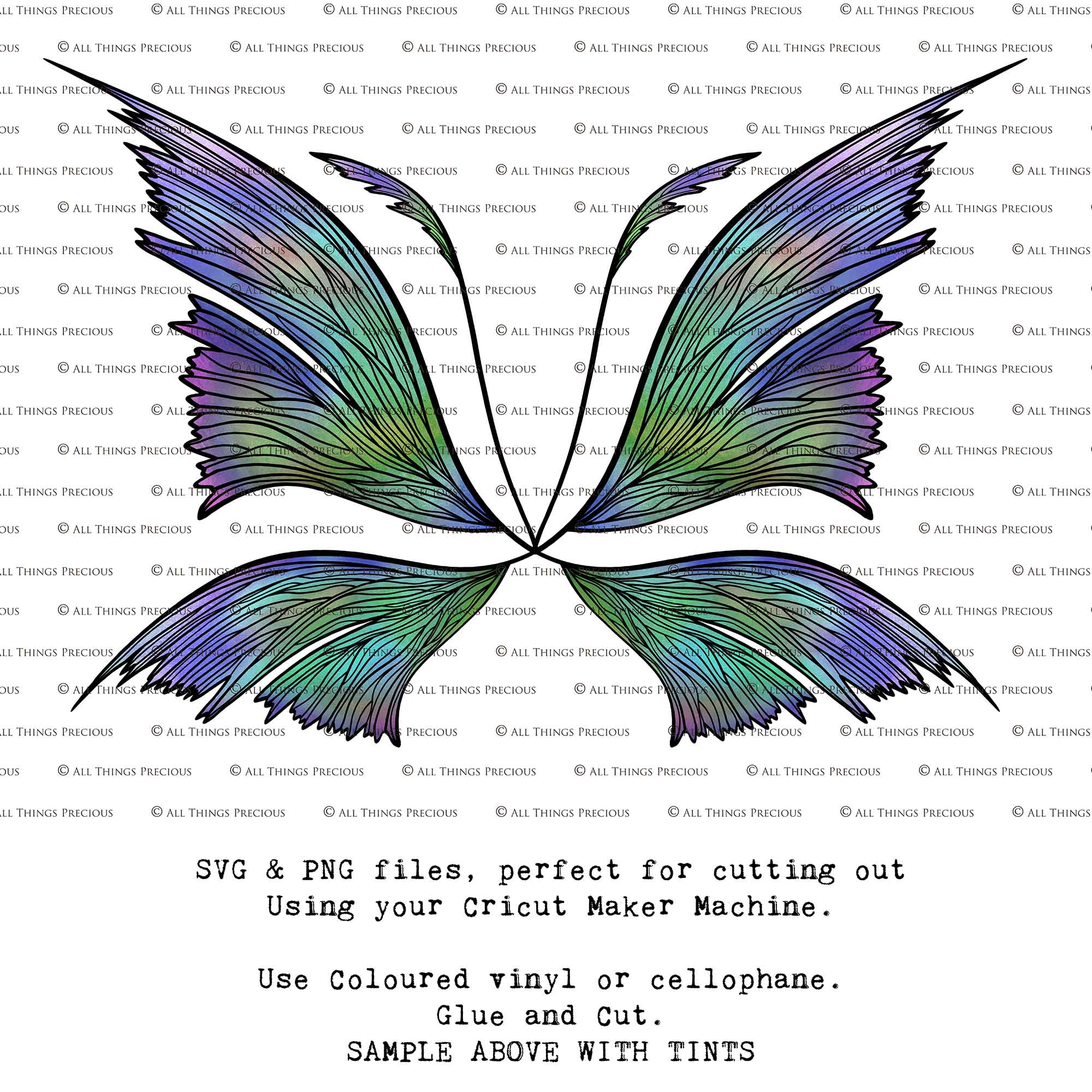 SVG & PNG Fairy Wing files for Cricut or Silhouette Cameo Cutting Machine. Create wearable fairy wings, in adult or children sizes.  Clipart design for Halloween Costumes, Fantasy or Cosplay or photography. Printable for weddings, engagement, baby shower invitations. Individual wing parts. Cut and assemble. Fairycore.