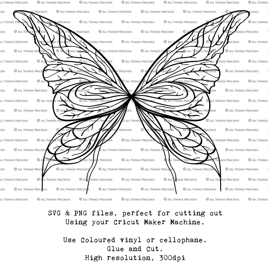 SVG & PNG Fairy Wing files for Cricut or Silhouette Cameo Cutting Machine. Create wearable fairy wings, in adult or children sizes.  Clipart design for Halloween Costumes, Fantasy or Cosplay or photography. Printable for weddings, engagement, baby shower invitations. Individual wing parts. Cut and assemble. Fairycore.