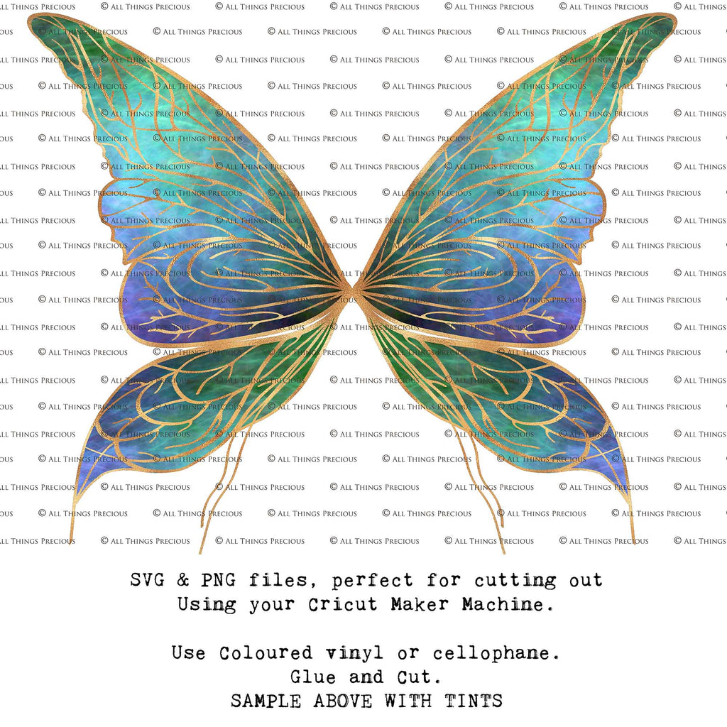 SVG & PNG Fairy Wing files for Cricut or Silhouette Cameo Cutting Machine. Create wearable fairy wings, in adult or children sizes.  Clipart design for Halloween Costumes, Fantasy or Cosplay or photography. Printable for weddings, engagement, baby shower invitations. Individual wing parts. Cut and assemble. Fairycore.