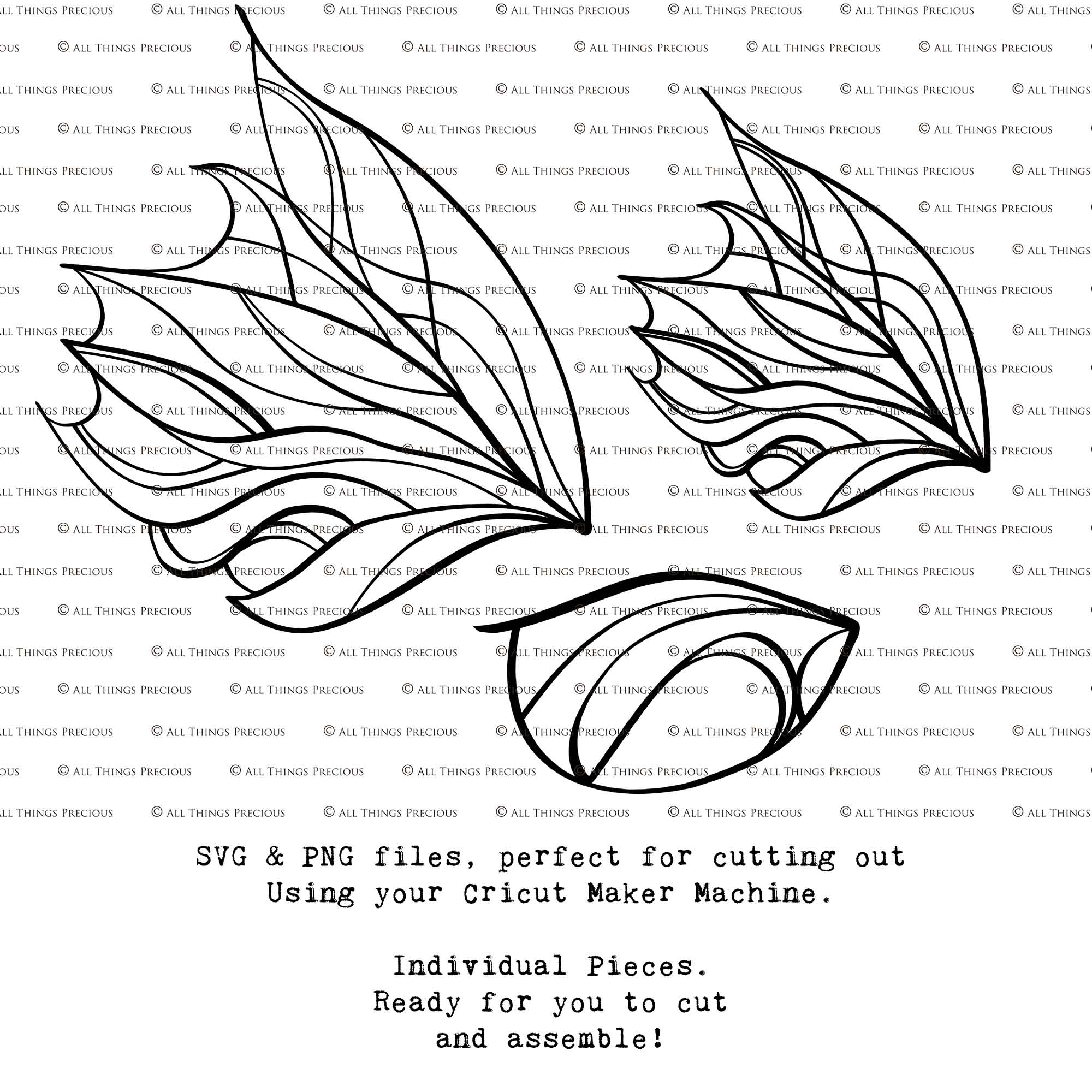 SVG & PNG Fairy Wing files for Cricut or Silhouette Cameo Cutting Machine. Create wearable fairy wings, in adult or children sizes.  Clipart design for Halloween Costumes, Fantasy or Cosplay or photography. Printable for weddings, engagement, baby shower invitations. Individual wing parts. Cut and assemble. Fairycore.