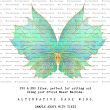 Load image into Gallery viewer, SVG &amp; PNG Fairy Wing files for Cricut or Silhouette Cameo Cutting Machine. Create wearable fairy wings, in adult or children sizes.  Clipart design for Halloween Costumes, Fantasy or Cosplay or photography. Printable for weddings, engagement, baby shower invitations. Individual wing parts. Cut and assemble. Fairycore.
