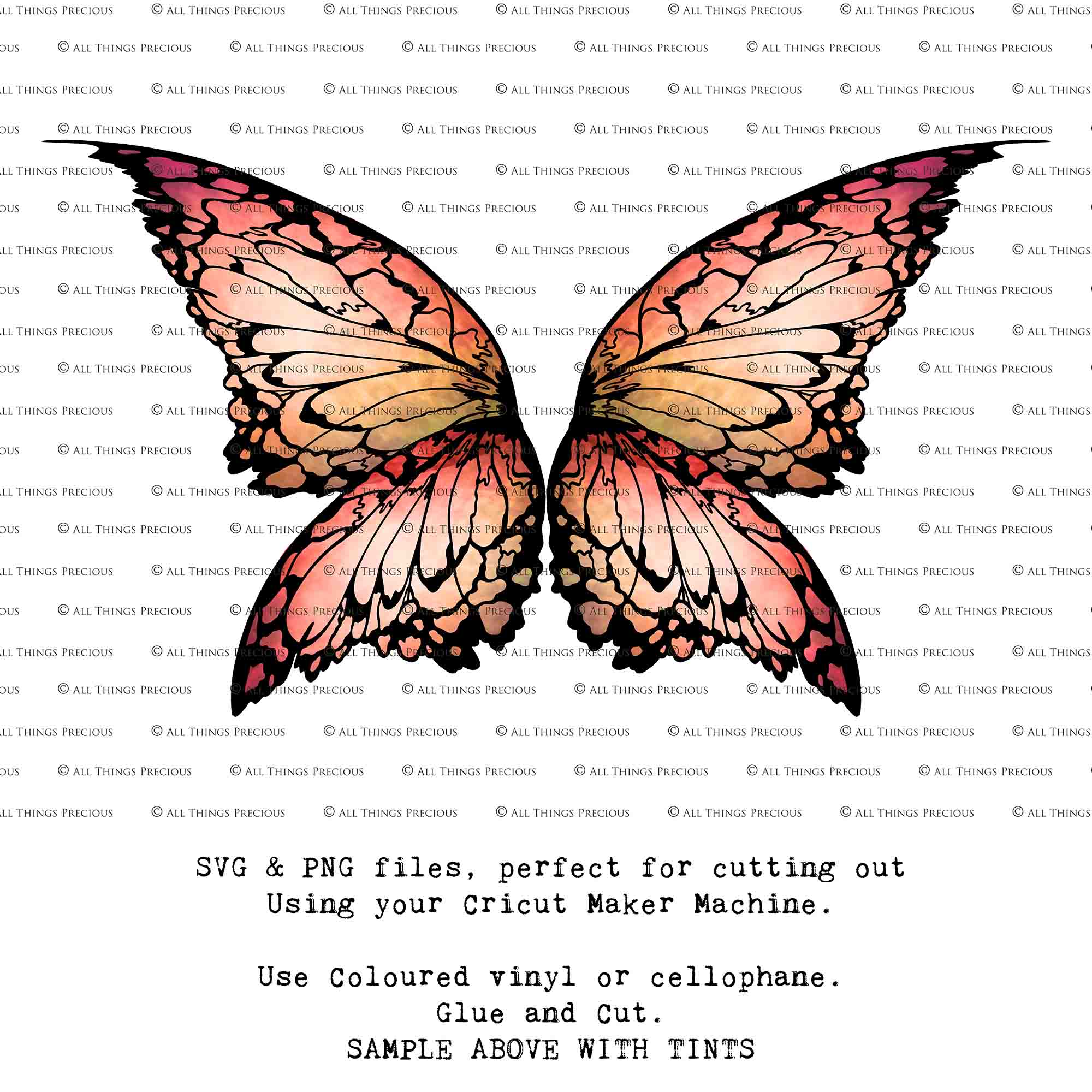 SVG & PNG Fairy Wing files for Cricut or Silhouette Cameo Cutting Machine. Create wearable fairy wings, in adult or children sizes.  Clipart design for Halloween Costumes, Fantasy or Cosplay or photography. Printable for weddings, engagement, baby shower invitations. Individual wing parts. Cut and assemble. Fairycore.