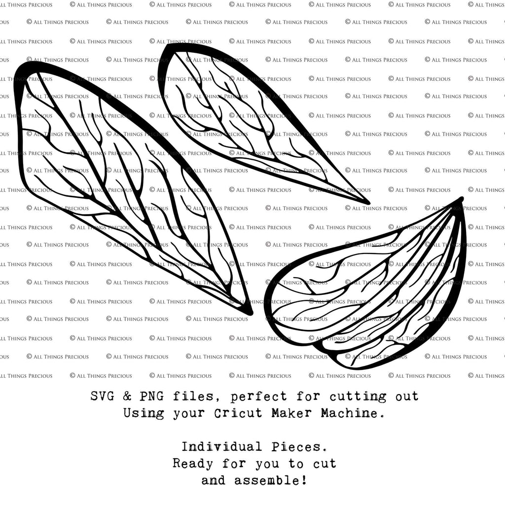 SVG & PNG Fairy Wing files for Cricut or Silhouette Cameo Cutting Machine. Create wearable fairy wings, in adult or children sizes.  Clipart design for Halloween Costumes, Fantasy or Cosplay or photography. Printable for weddings, engagement, baby shower invitations. Individual wing parts. Cut and assemble. Fairycore.