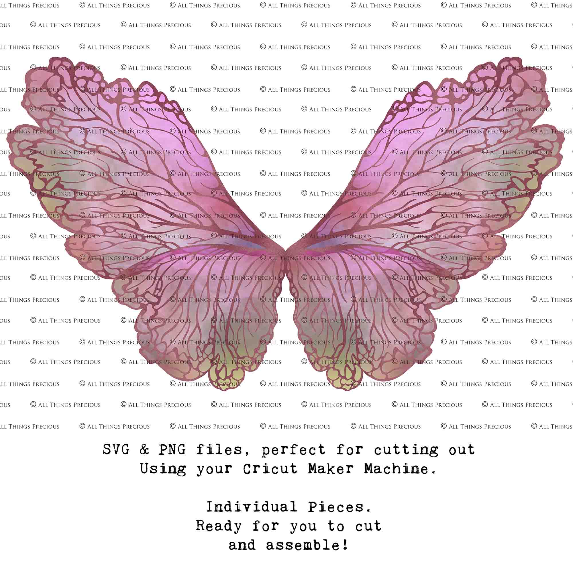 SVG & PNG Fairy Wing files for Cricut or Silhouette Cameo Cutting Machine. Create wearable fairy wings, in adult or children sizes.  Clipart design for Halloween Costumes, Fantasy or Cosplay or photography. Printable for weddings, engagement, baby shower invitations. Individual wing parts. Cut and assemble. Fairycore.