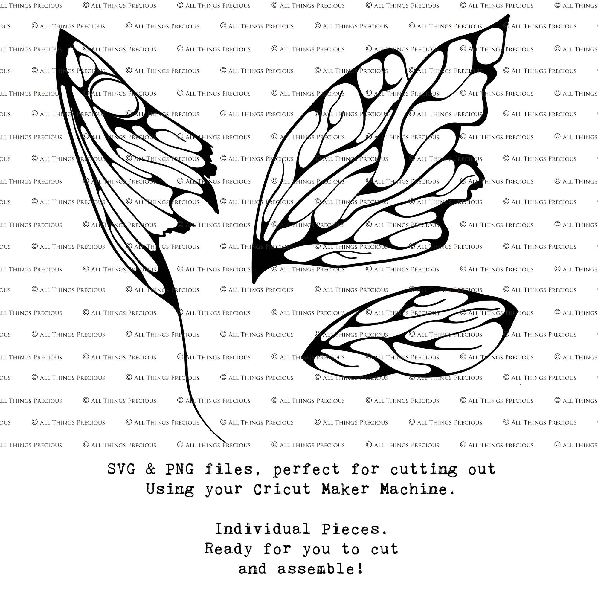 SVG & PNG Fairy/Angel Wing files for Cricut, Silhouette Cameo and other Cutting Machines. Create wearable fairy wings, all sizes. Perfect for Halloween Costumes, Fantasy, Cosplay, Photography. Prints, Wedding, Engagement, Baby Shower invitations, Sublimation Printing, Clip Art and more. Cut and assemble. ATP Textures.