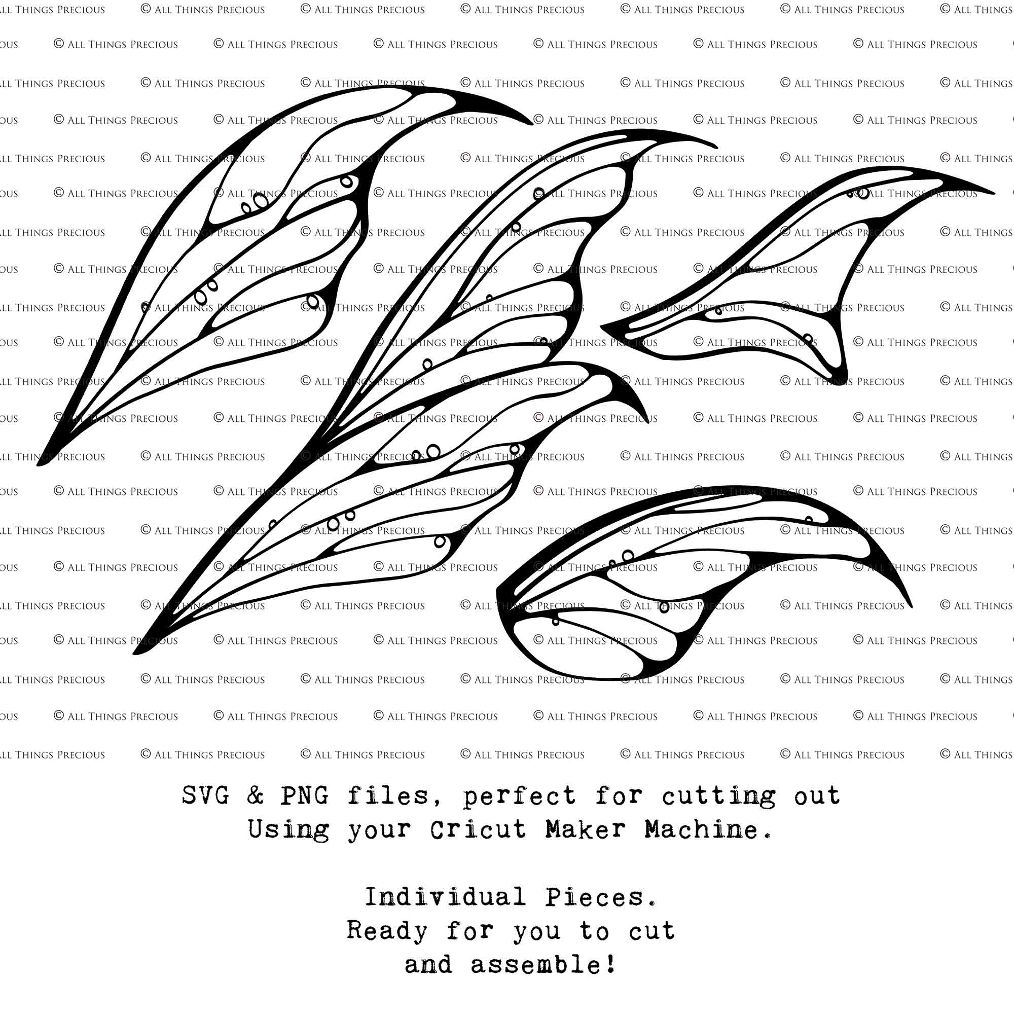 SVG & PNG Fairy/Angel Wing files for Cricut, Silhouette Cameo and other Cutting Machines. Create wearable fairy wings, all sizes. Perfect for Halloween Costumes, Fantasy, Cosplay, Photography. Prints, Wedding, Engagement, Baby Shower invitations, Sublimation Printing, Clip Art and more. Cut and assemble. ATP Textures.