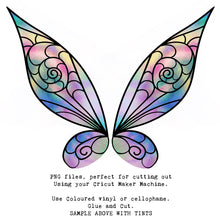 Load image into Gallery viewer, SVG &amp; PNG Fairy Wing files for Cricut or Silhouette Cameo Cutting Machine. To create wearable fairy wings, in adult or children sizes.  Use this clipart design for Halloween Costumes, Fantasy or Cosplay or photography. These are Individual Wing Pieces, for you to cut and assemble. This is a digital product.  Tinkerbell Wings
