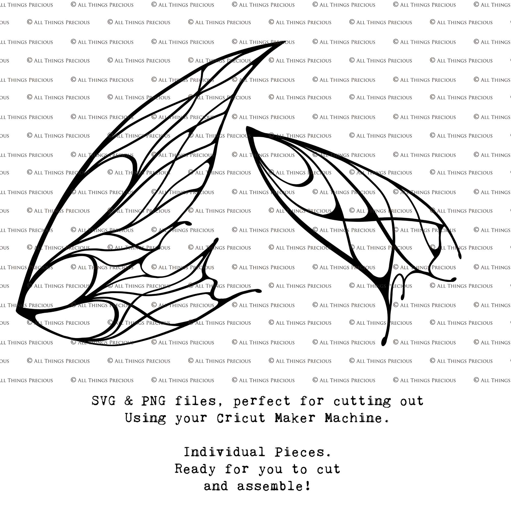 SVG & PNG Fairy/Angel Wing files for Cricut, Silhouette Cameo and other Cutting Machines. Create wearable fairy wings, all sizes. Perfect for Halloween Costumes, Fantasy, Cosplay, Photography. Prints, Wedding, Engagement, Baby Shower invitations, Sublimation Printing, Clip Art and more. Cut and assemble. ATP Textures.
