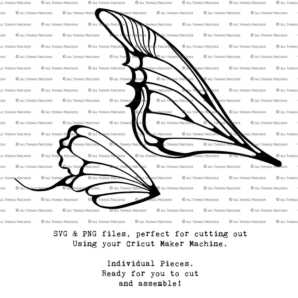 SVG & PNG Fairy/Angel Wing files for Cricut, Silhouette Cameo and other Cutting Machines. Create wearable fairy wings, all sizes. Perfect for Halloween Costumes, Fantasy, Cosplay, Photography. Prints, Wedding, Engagement, Baby Shower invitations, Sublimation Printing, Clip Art and more. Cut and assemble. ATP Textures.