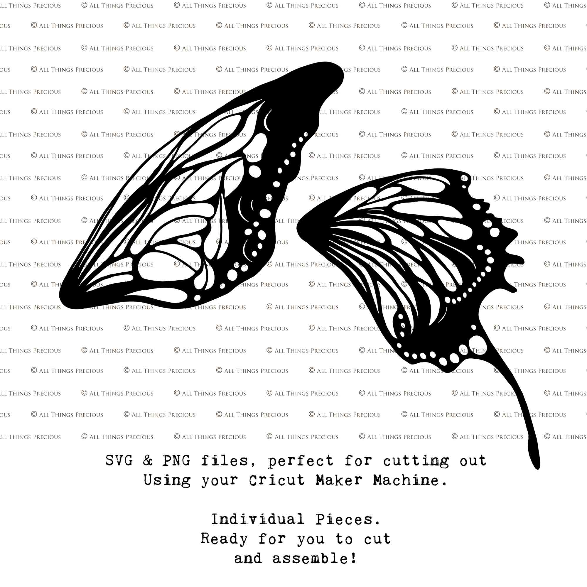 SVG & PNG Fairy/Angel Wing files for Cricut, Silhouette Cameo and other Cutting Machines. Create wearable fairy wings, all sizes. Perfect for Halloween Costumes, Fantasy, Cosplay, Photography. Prints, Wedding, Engagement, Baby Shower invitations, Sublimation Printing, Clip Art and more. Cut and assemble. ATP Textures.