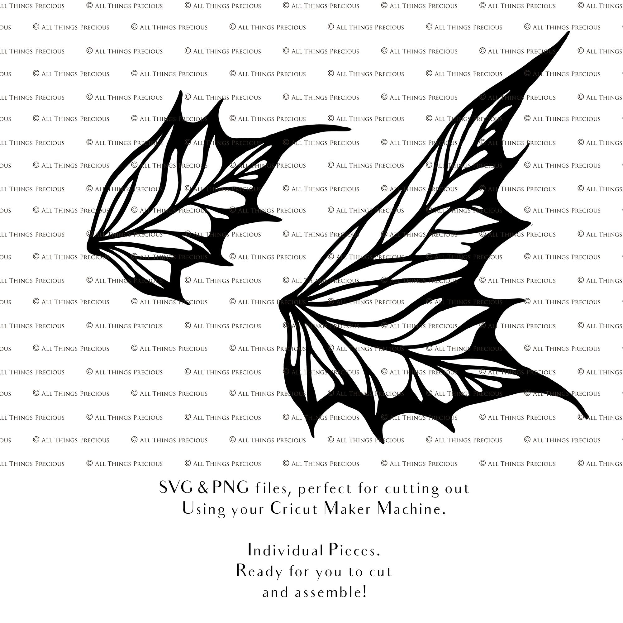 SVG & PNG Fairy/Angel Wing files for Cricut, Silhouette Cameo and other Cutting Machines. Create wearable fairy wings, all sizes. Perfect for Halloween Costumes, Fantasy, Cosplay, Photography. Prints, Wedding, Engagement, Baby Shower invitations, Sublimation Printing, Clip Art and more. Cut and assemble. ATP Textures.