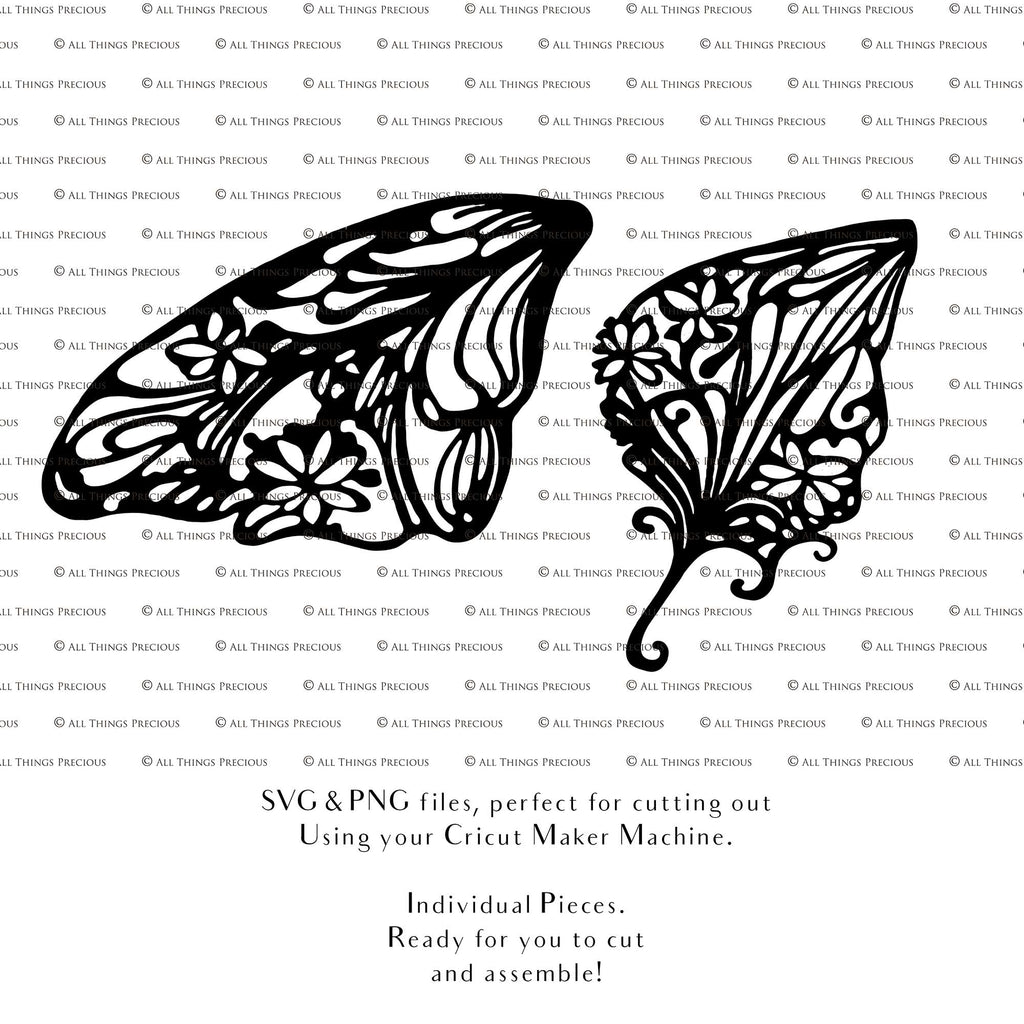 SVG & PNG Fairy/Angel Wing files for Cricut, Silhouette Cameo and other Cutting Machines. Create wearable fairy wings, all sizes. Perfect for Halloween Costumes, Fantasy, Cosplay, Photography. Prints, Wedding, Engagement, Baby Shower invitations, Sublimation Printing, Clip Art and more. Cut and assemble. ATP Textures.