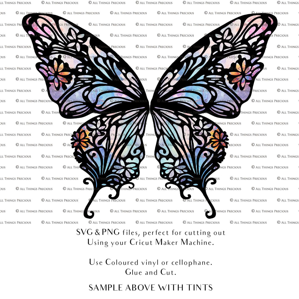 SVG & PNG Fairy/Angel Wing files for Cricut, Silhouette Cameo and other Cutting Machines. Create wearable fairy wings, all sizes. Perfect for Halloween Costumes, Fantasy, Cosplay, Photography. Prints, Wedding, Engagement, Baby Shower invitations, Sublimation Printing, Clip Art and more. Cut and assemble. ATP Textures.