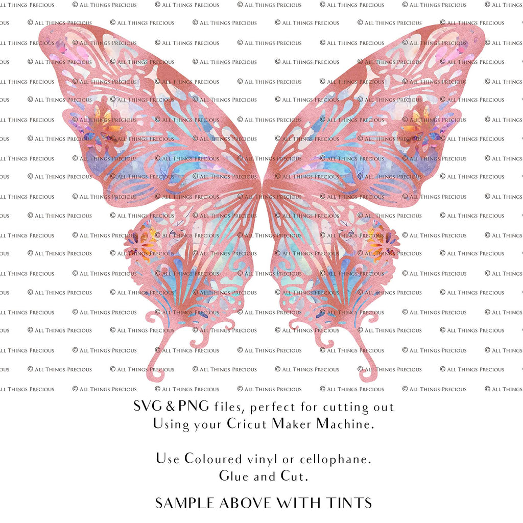 SVG & PNG Fairy/Angel Wing files for Cricut, Silhouette Cameo and other Cutting Machines. Create wearable fairy wings, all sizes. Perfect for Halloween Costumes, Fantasy, Cosplay, Photography. Prints, Wedding, Engagement, Baby Shower invitations, Sublimation Printing, Clip Art and more. Cut and assemble. ATP Textures.