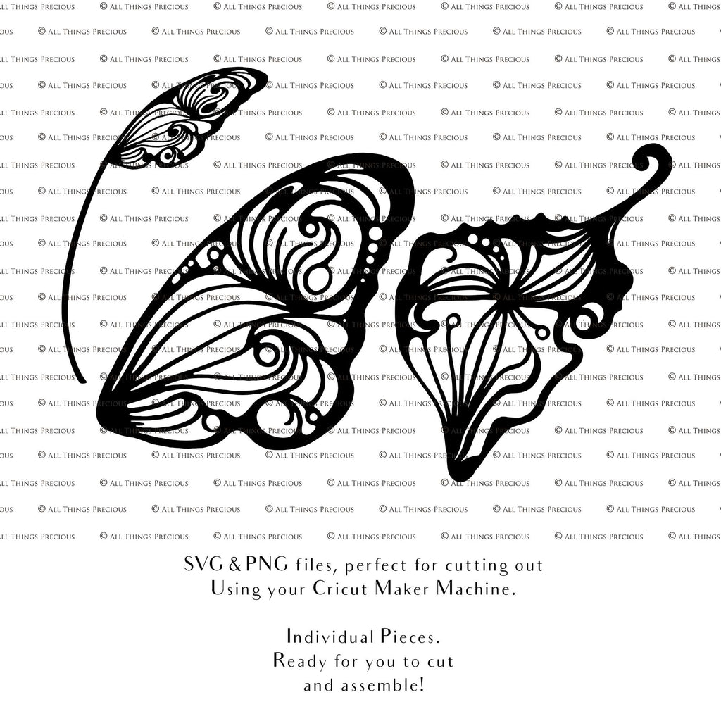 SVG & PNG Fairy/Angel Wing files for Cricut, Silhouette Cameo and other Cutting Machines. Create wearable fairy wings, all sizes. Perfect for Halloween Costumes, Fantasy, Cosplay, Photography. Prints, Wedding, Engagement, Baby Shower invitations, Sublimation Printing, Clip Art and more. Cut and assemble. ATP Textures.