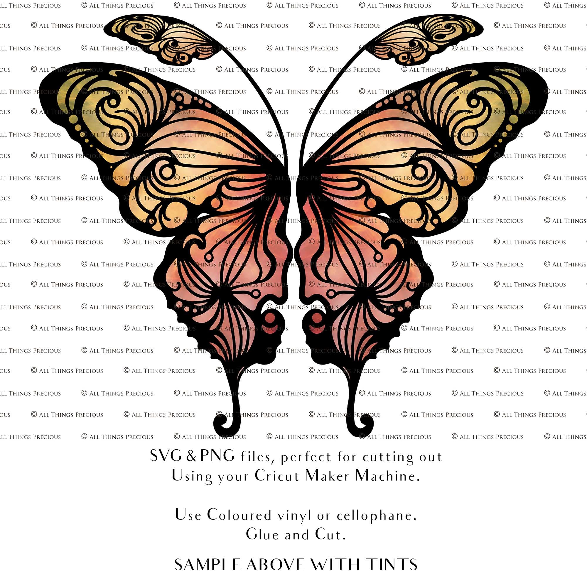 SVG & PNG Fairy/Angel Wing files for Cricut, Silhouette Cameo and other Cutting Machines. Create wearable fairy wings, all sizes. Perfect for Halloween Costumes, Fantasy, Cosplay, Photography. Prints, Wedding, Engagement, Baby Shower invitations, Sublimation Printing, Clip Art and more. Cut and assemble. ATP Textures.