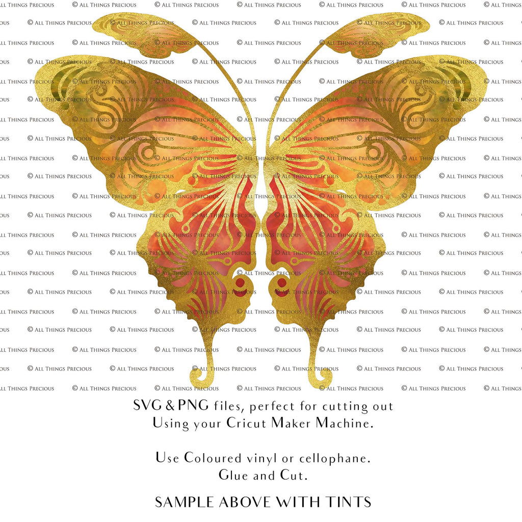 SVG & PNG Fairy/Angel Wing files for Cricut, Silhouette Cameo and other Cutting Machines. Create wearable fairy wings, all sizes. Perfect for Halloween Costumes, Fantasy, Cosplay, Photography. Prints, Wedding, Engagement, Baby Shower invitations, Sublimation Printing, Clip Art and more. Cut and assemble. ATP Textures.