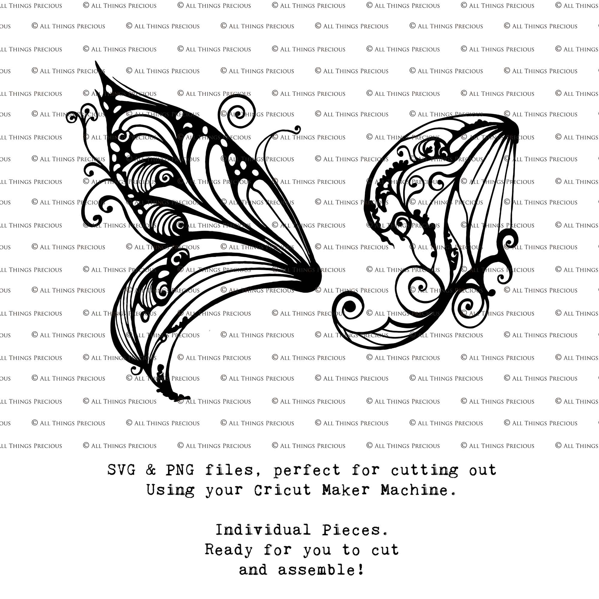 SVG & PNG Fairy/Angel Wing files for Cricut, Silhouette Cameo and other Cutting Machines. Create wearable fairy wings, all sizes. Perfect for Halloween Costumes, Fantasy, Cosplay, Photography. Prints, Wedding, Engagement, Baby Shower invitations, Sublimation Printing, Clip Art and more. Cut and assemble. ATP Textures.