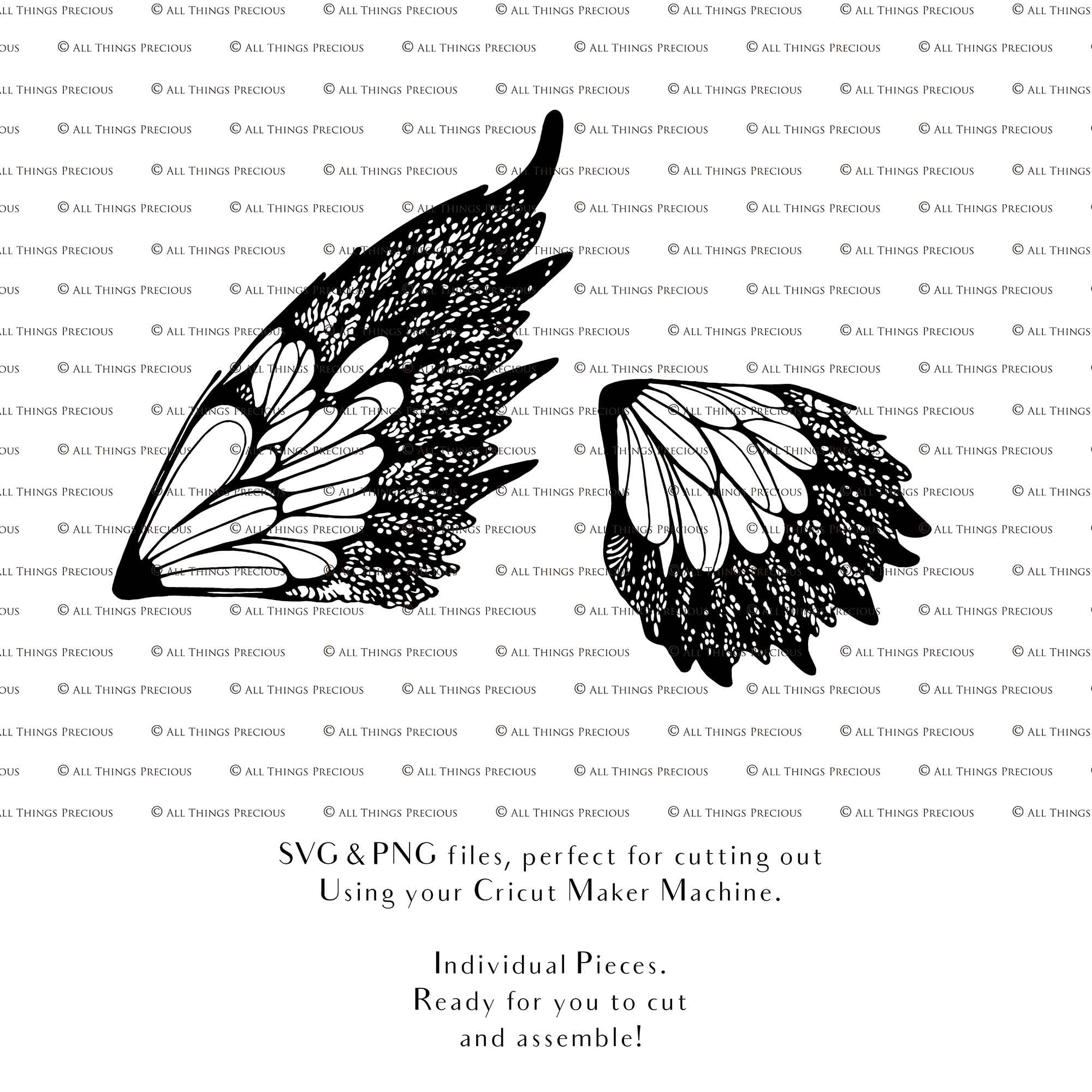 SVG & PNG Fairy/Angel Wing files for Cricut, Silhouette Cameo and other Cutting Machines. Create wearable fairy wings, all sizes. Perfect for Halloween Costumes, Fantasy, Cosplay, Photography. Prints, Wedding, Engagement, Baby Shower invitations, Sublimation Printing, Clip Art and more. Cut and assemble. ATP Textures.