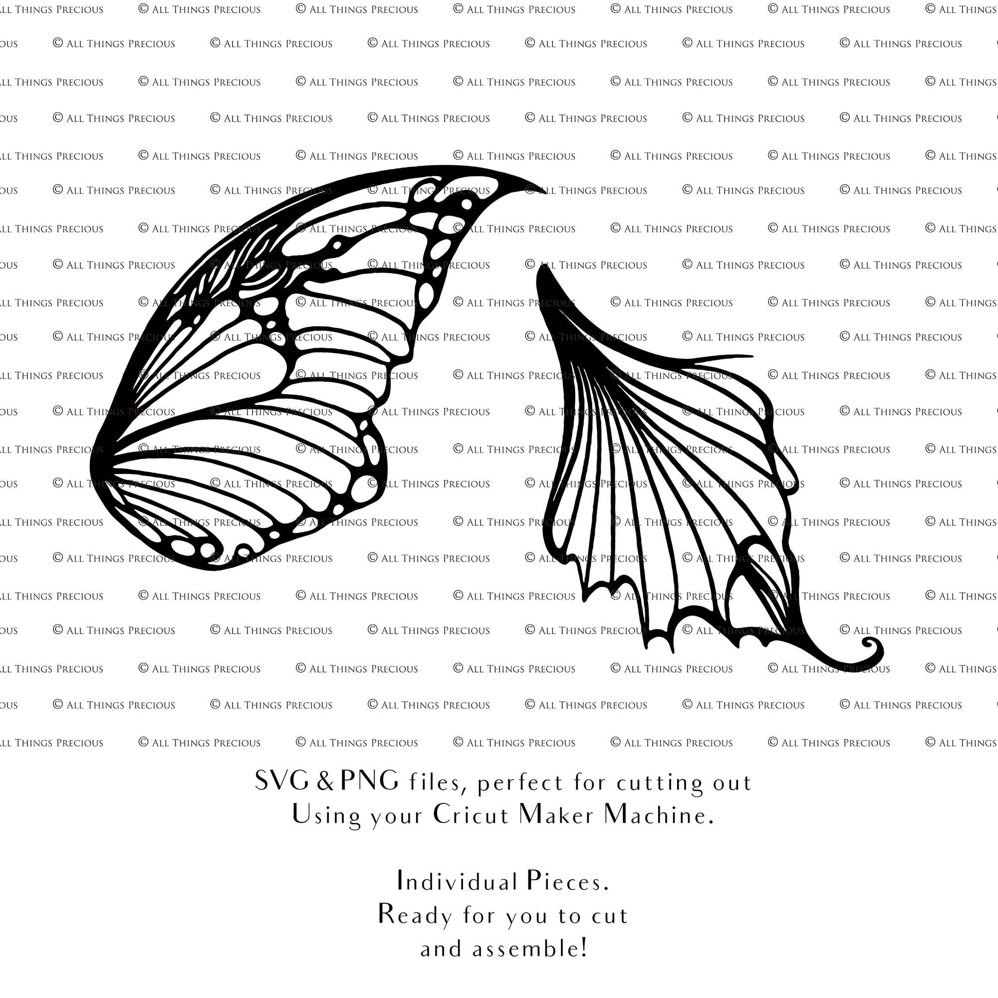 SVG & PNG Fairy/Angel Wing files for Cricut, Silhouette Cameo and other Cutting Machines. Create wearable fairy wings, all sizes. Perfect for Halloween Costumes, Fantasy, Cosplay, Photography. Prints, Wedding, Engagement, Baby Shower invitations, Sublimation Printing, Clip Art and more. Cut and assemble. ATP Textures.