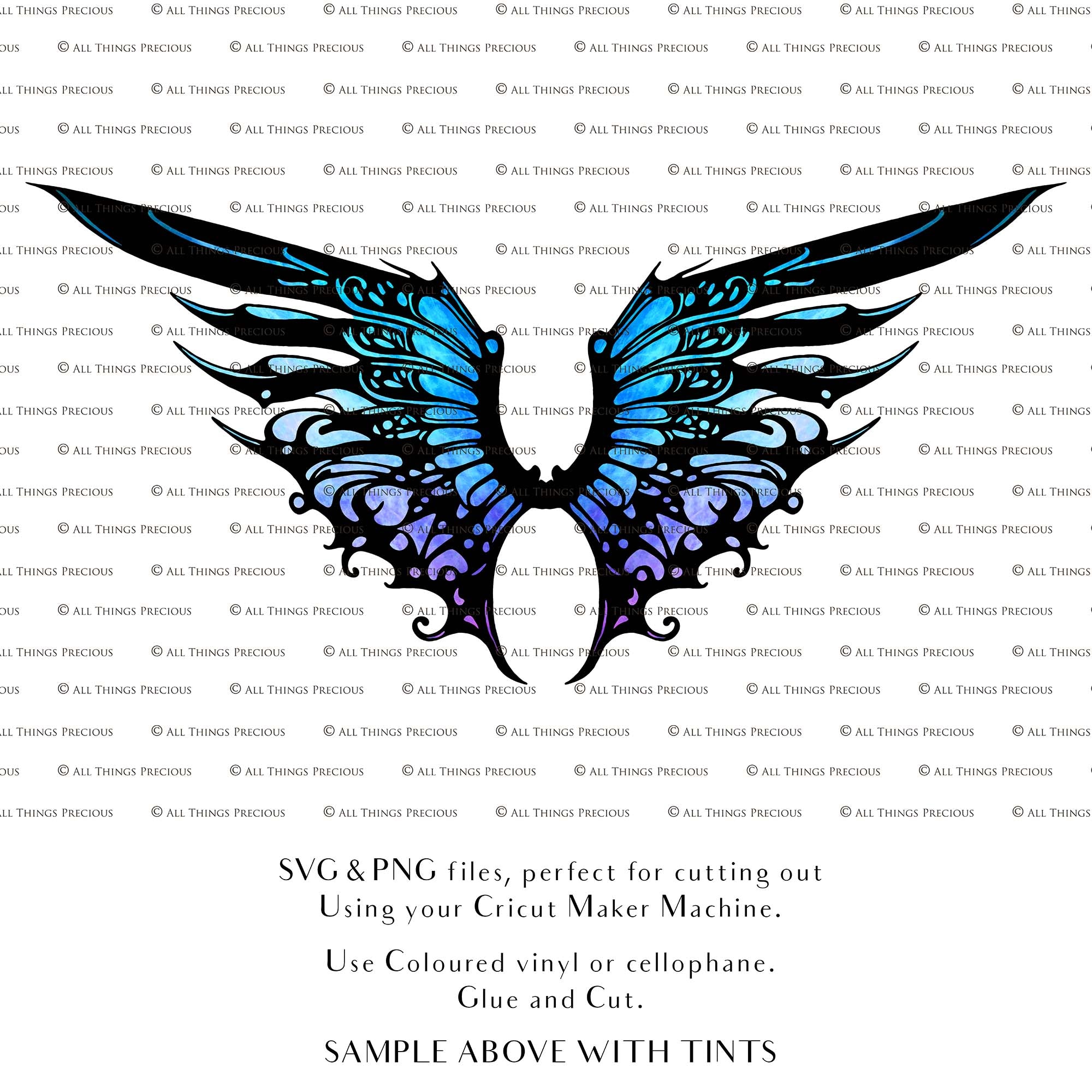SVG & PNG Fairy/Angel Wing files for Cricut, Silhouette Cameo and other Cutting Machines. Create wearable fairy wings, all sizes. Perfect for Halloween Costumes, Fantasy, Cosplay, Photography. Prints, Wedding, Engagement, Baby Shower invitations, Sublimation Printing, Clip Art and more. Cut and assemble. ATP Textures.