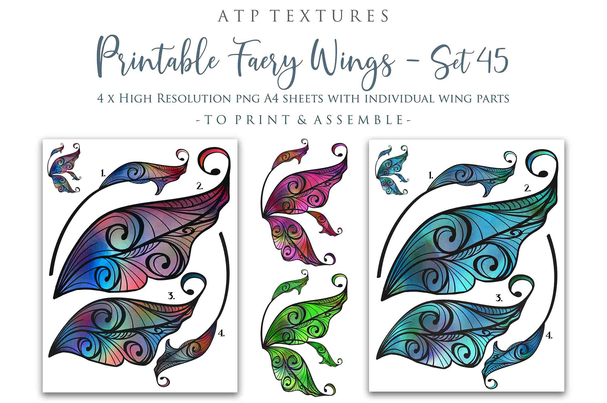 PRINTABLE FAIRY WINGS - Set 45 - BLACK