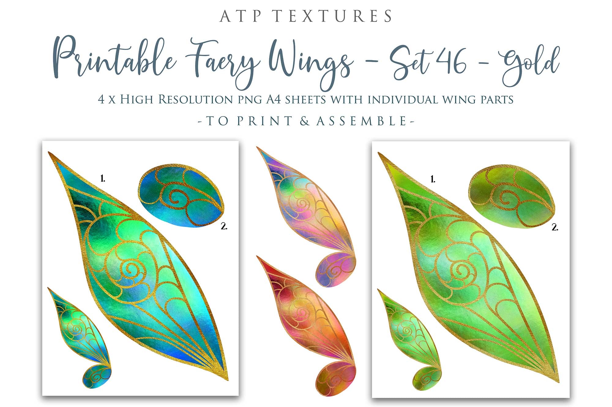 PRINTABLE FAIRY WINGS - Set 46 - GOLD