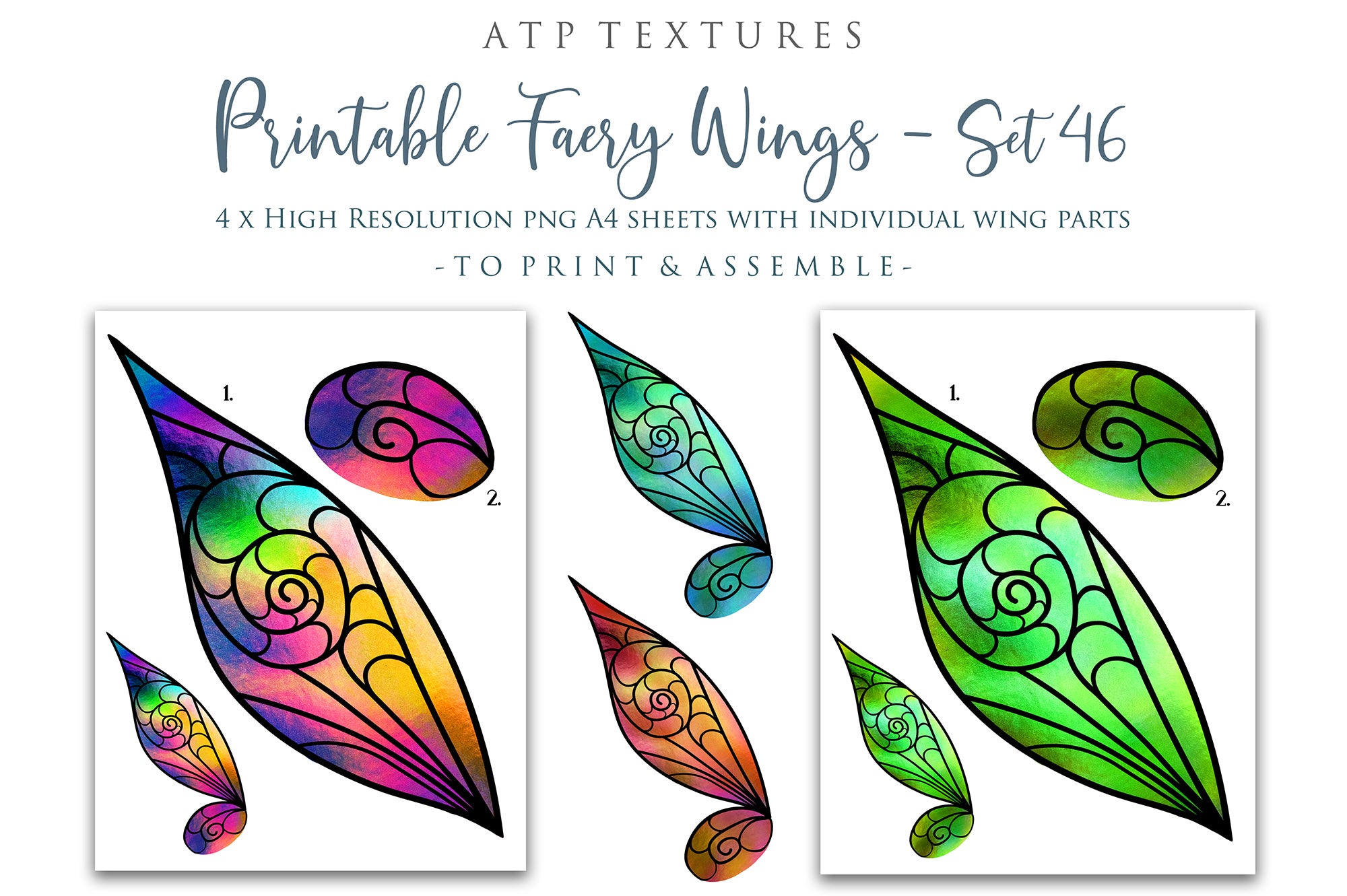 PRINTABLE FAIRY WINGS - Set 46 - BLACK