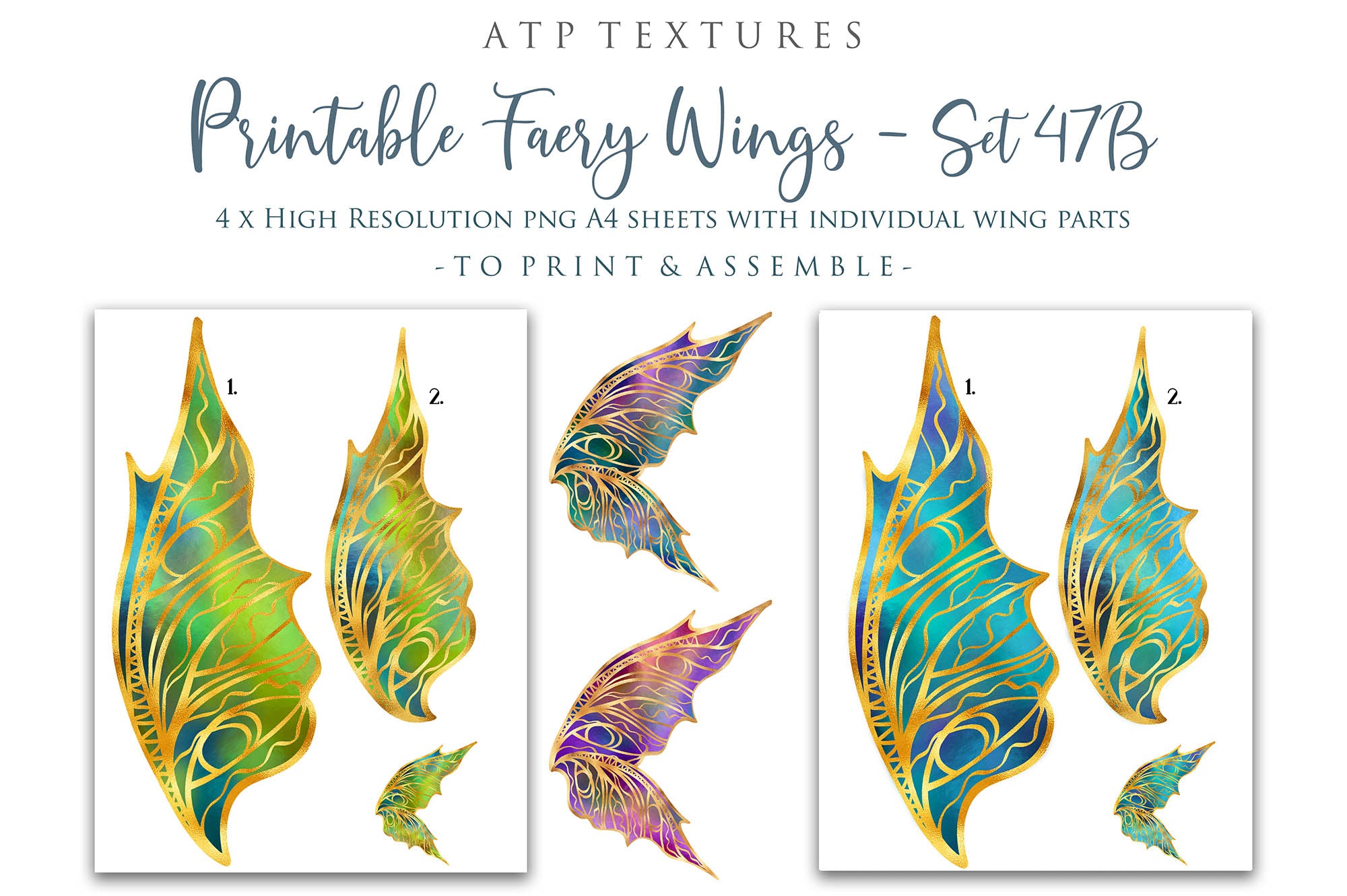 PRINTABLE FAIRY WINGS - Set 47 - Gold
