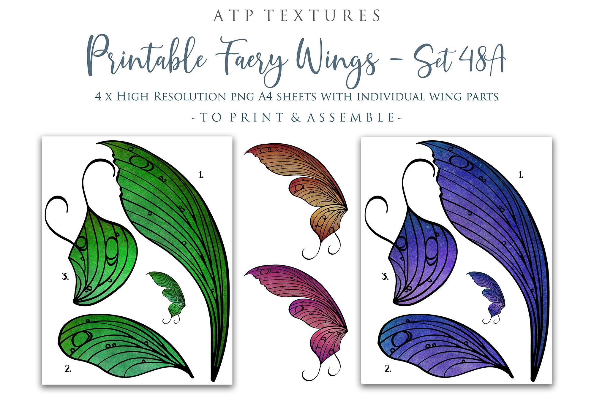PRINTABLE FAIRY WINGS - Set 48 - BLACK