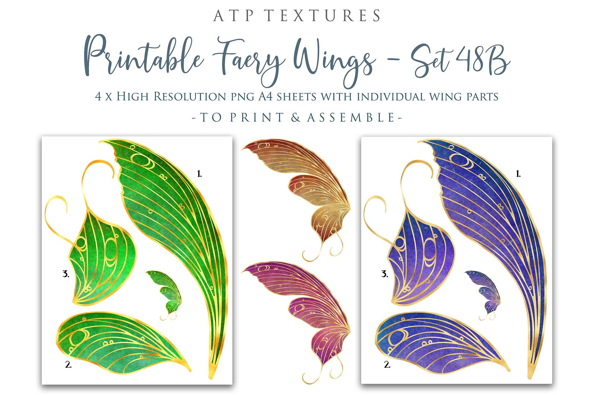PRINTABLE FAIRY WINGS - Set 48 - Gold
