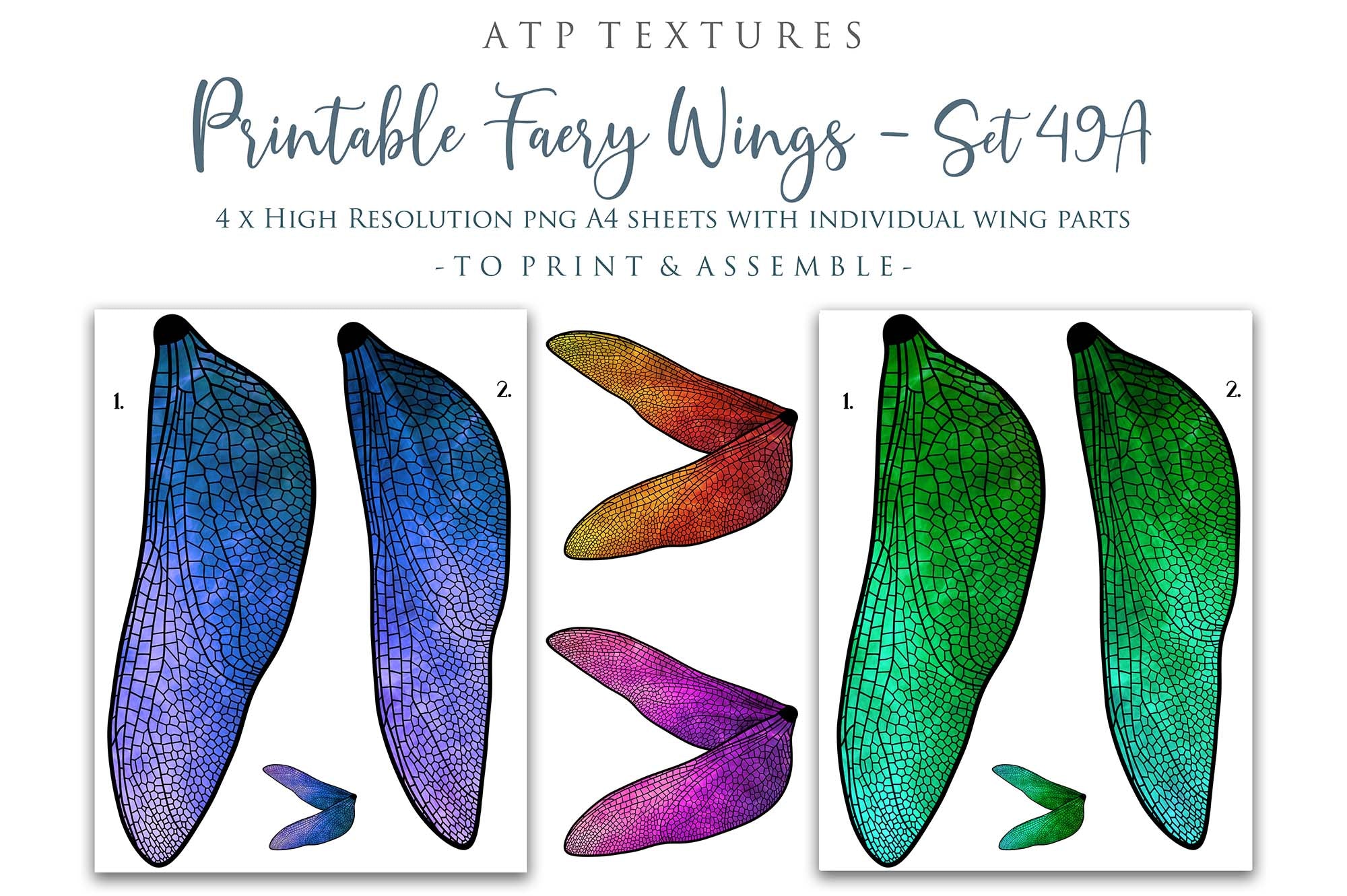 PRINTABLE FAIRY WINGS - Set 49 - Black