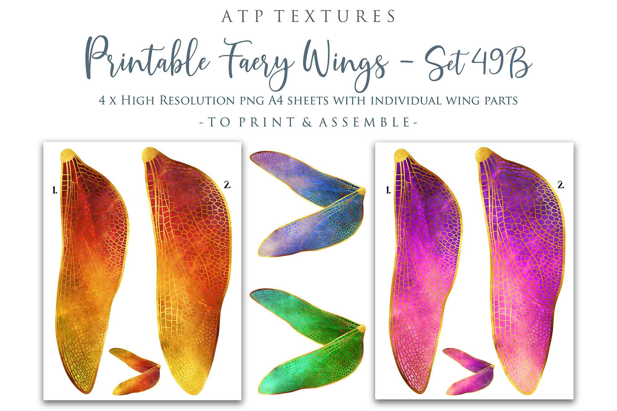 PRINTABLE FAIRY WINGS - Set 49 - Gold