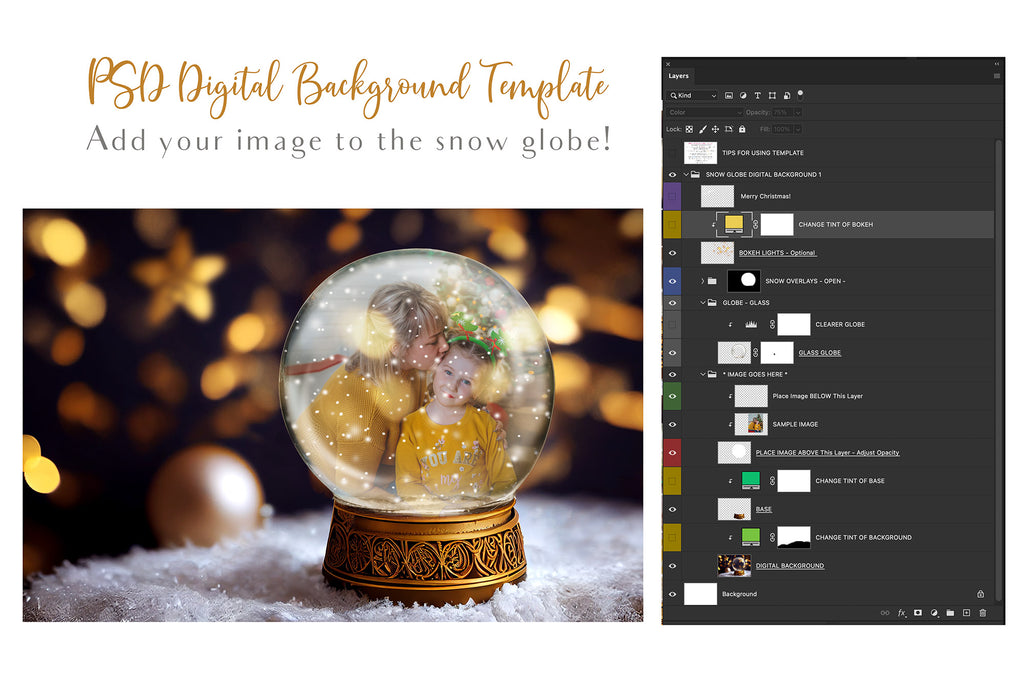 Digital Snow Globe Background, with snow Overlays and a PSD Template included in the set.The globe is transparent, perfect for you to add your own images and retain the snow globe effect. Printable Card for Christmas with Santa Window or Glass Globe. ATP Textures