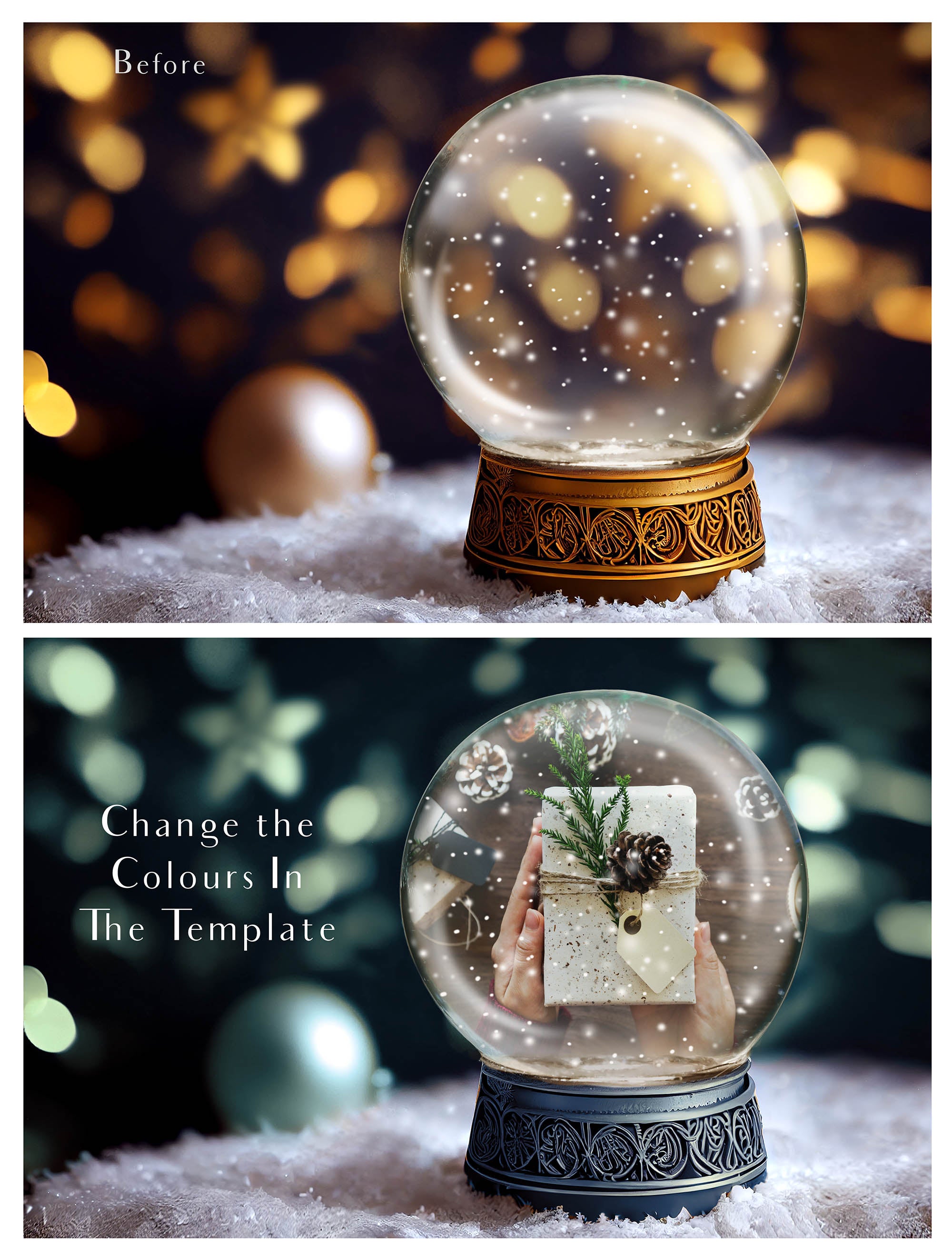 Digital Snow Globe Background, with snow Overlays and a PSD Template included in the set.The globe is transparent, perfect for you to add your own images and retain the snow globe effect. Printable Card for Christmas with Santa Window or Glass Globe. ATP Textures
