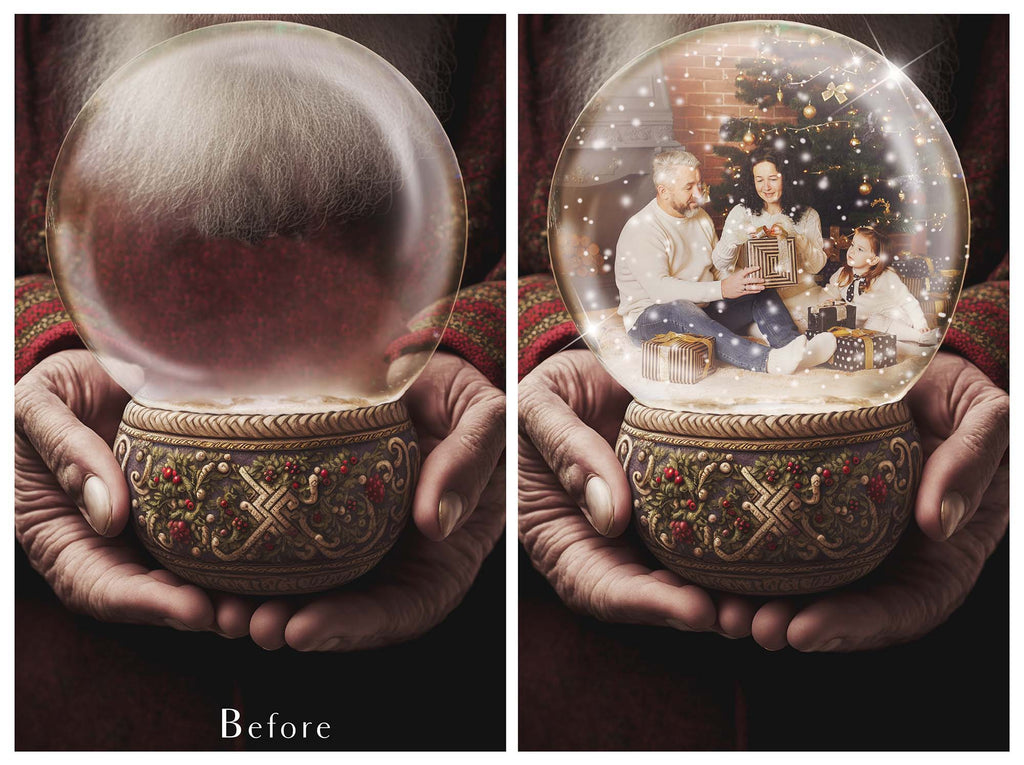 Digital Snow Globe Background, with snow Overlays and a PSD Template included in the set.The globe is transparent, perfect for you to add your own images and retain the snow globe effect. Printable Card for Christmas with Santa Window. ATP Textures