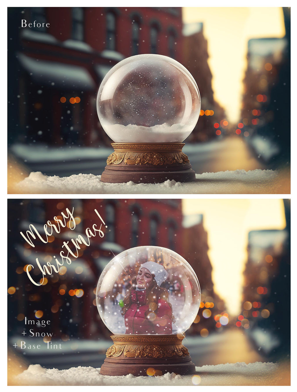 Digital background, Christmas Snow Globe Template for photoshop.  Includes jpeg background, png overlay background and snow overlays.  Video tutorial is also included in this PSD photoshop template. Perfect to add your own images. For Photography.